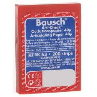 Артикуляционная бумага Bausch BK 63 - прямая, красная/синяя (40мкм, 200шт), Bausch / Германия