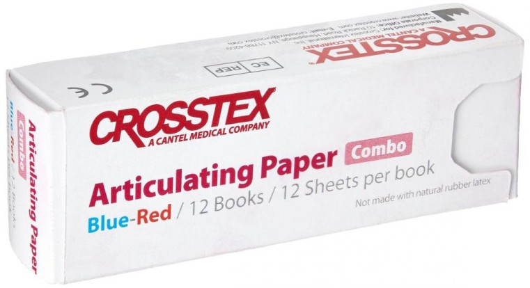 Артикуляционная бумага Crosstex - прямая, красная/синяя (1блок*12листов, 71мкм), Crosstex / США