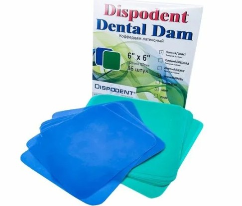 Латекс для раббердама Dispodent Dental Dam 152мм*152мм средний /толщина 0,18мм, синий (36шт),