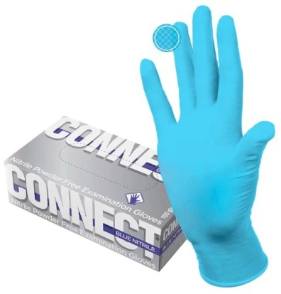 Перчатки CONNECT blue nitrile (S) - нитриловые, текстурированные (50пар), TOP GLOVE / Малайзия